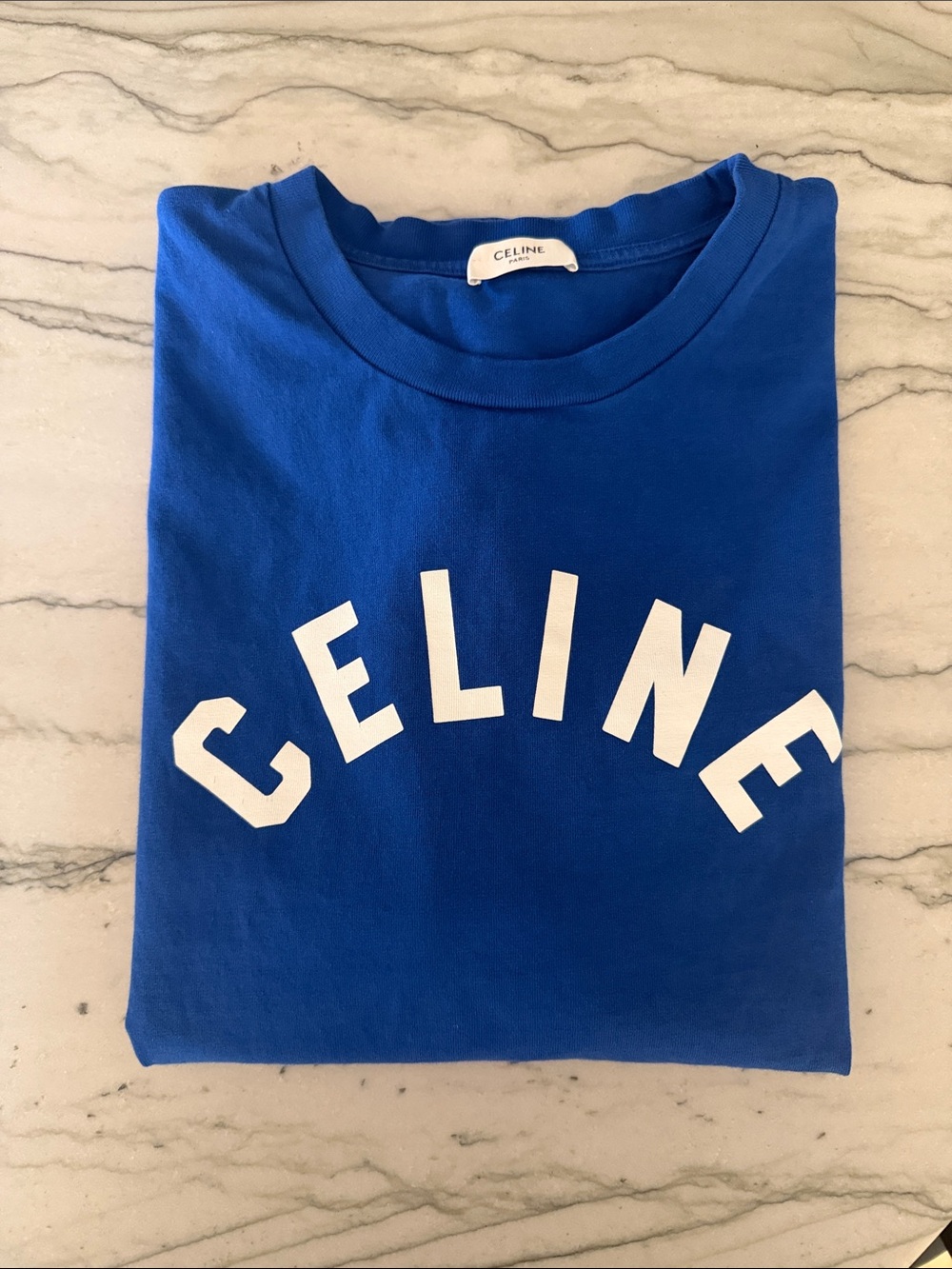 Celine Royal Blue T-Shirt with White Logo
